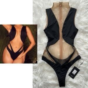 Fashion Nova Black and Tan One Piece Swimsuit